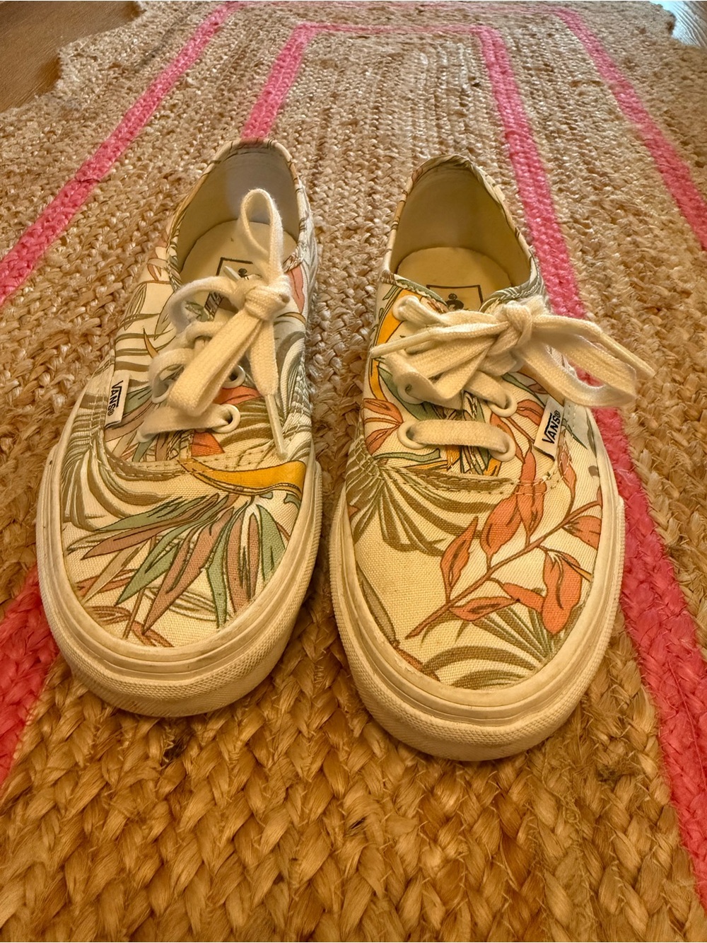 Vans Women's Cream Floral Canvas Lace-Up Sneakers with Pink & Yellow Accents